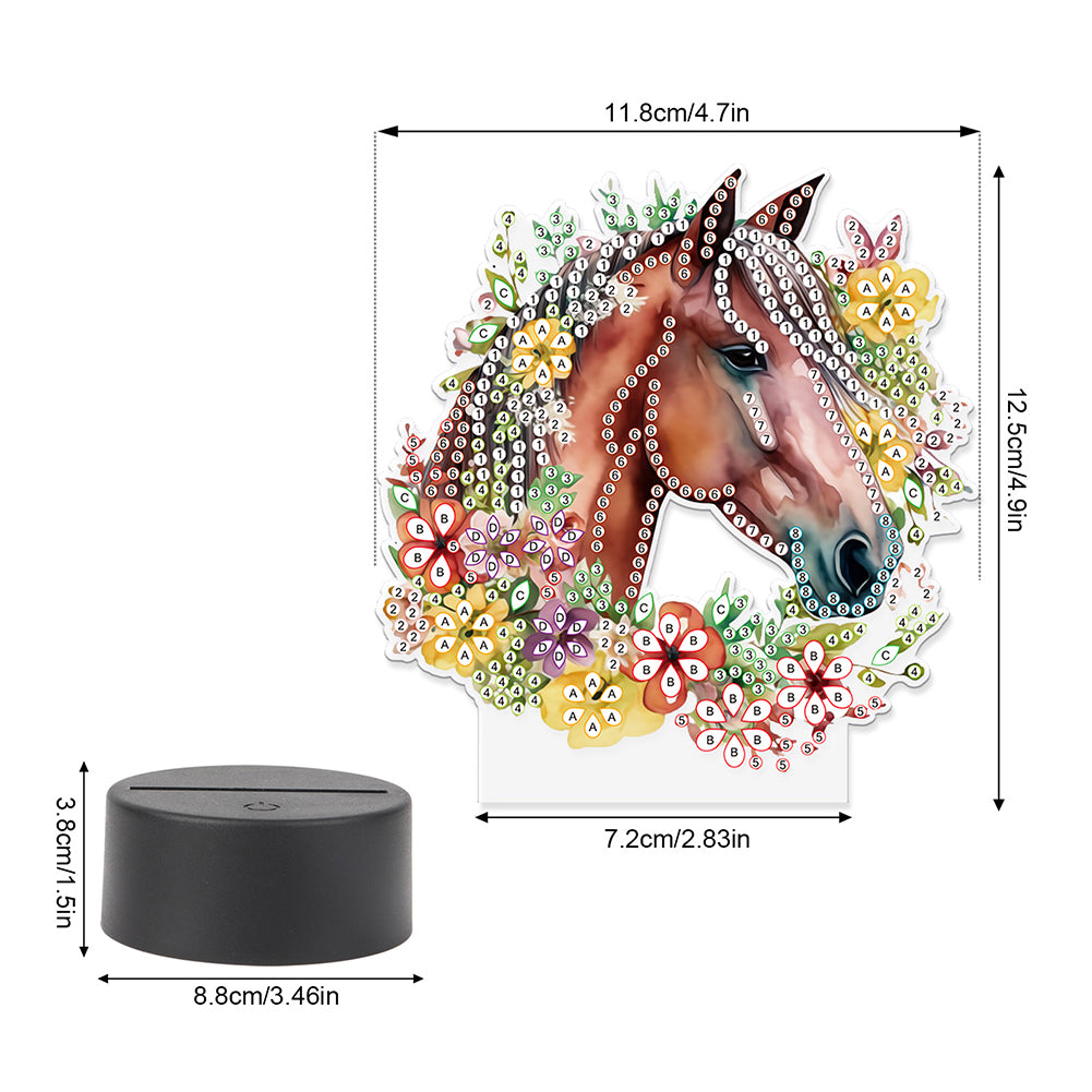 Cute Animal Diamond Painting LED Lamp Diamond Painting Night Light (Horse)