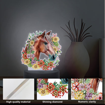 Cute Animal Diamond Painting LED Lamp Diamond Painting Night Light (Horse)