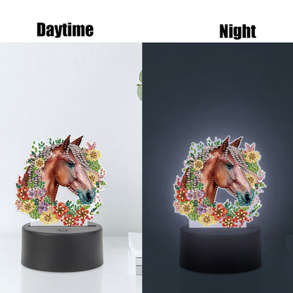 Cute Animal Diamond Painting LED Lamp Diamond Painting Night Light (Horse)
