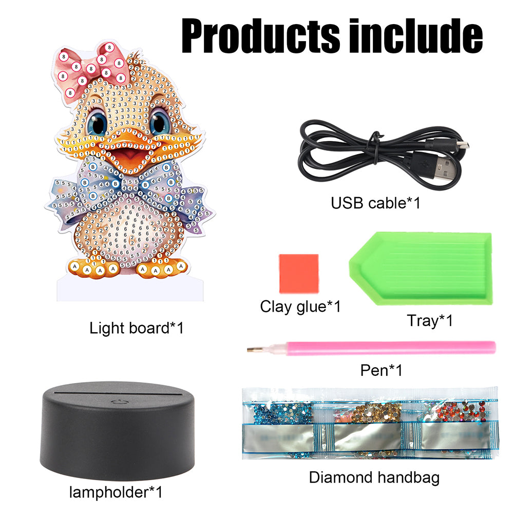 Cute Animal Diamond Painting LED Lamp Diamond Painting Night Light (Duck)