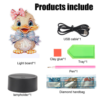 Cute Animal Diamond Painting LED Lamp Diamond Painting Night Light (Duck)