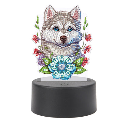 Cute Animal Diamond Painting LED Lamp Diamond Painting Night Light (Wolf)