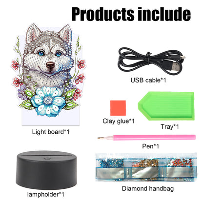 Cute Animal Diamond Painting LED Lamp Diamond Painting Night Light (Wolf)