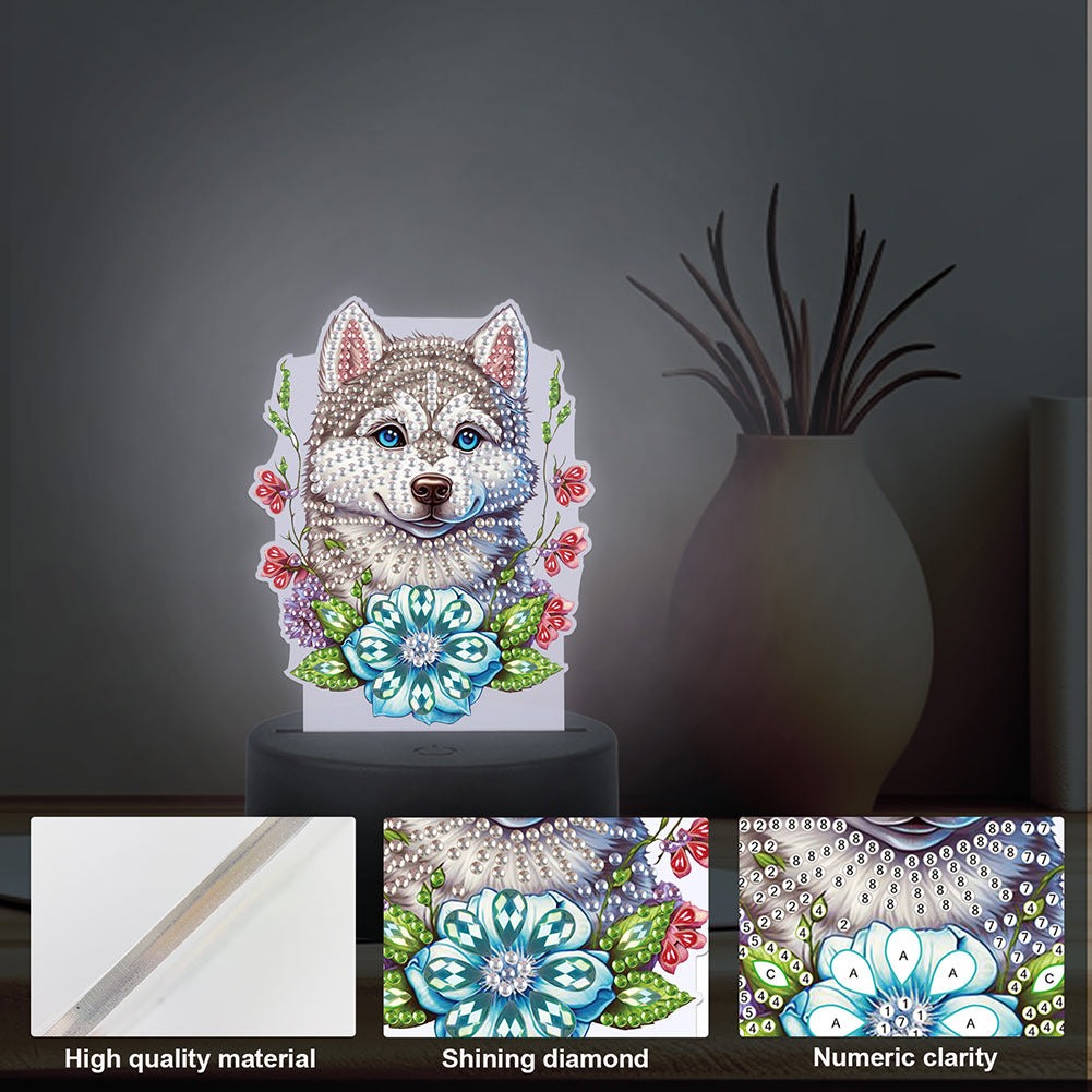 Cute Animal Diamond Painting LED Lamp Diamond Painting Night Light (Wolf)