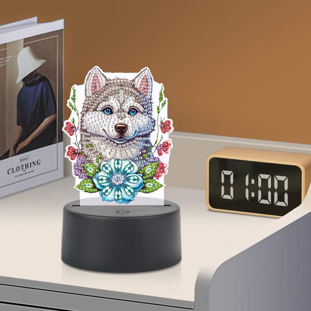 Cute Animal Diamond Painting LED Lamp Diamond Painting Night Light (Wolf)