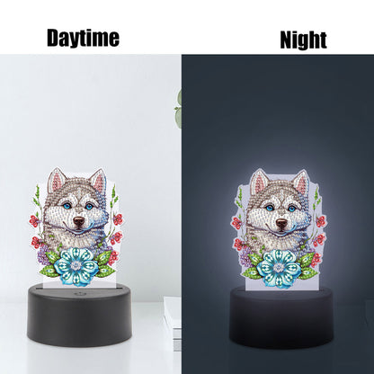 Cute Animal Diamond Painting LED Lamp Diamond Painting Night Light (Wolf)