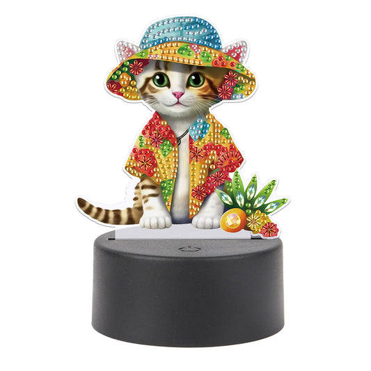 Cute Animal Diamond Painting LED Lamp Diamond Painting Night Light (Cat)