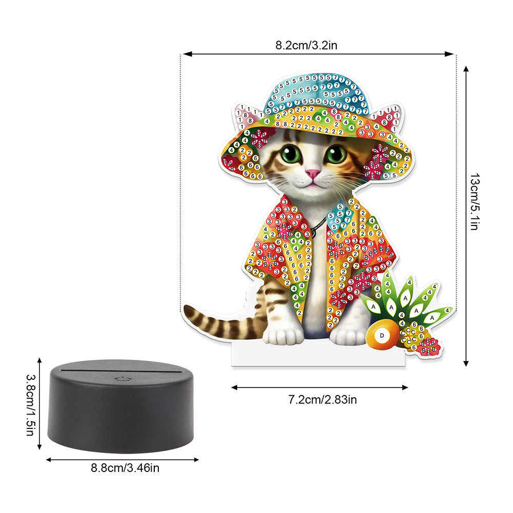 Cute Animal Diamond Painting LED Lamp Diamond Painting Night Light (Cat)