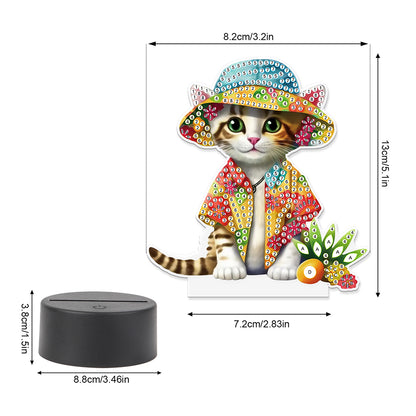 Cute Animal Diamond Painting LED Lamp Diamond Painting Night Light (Cat)