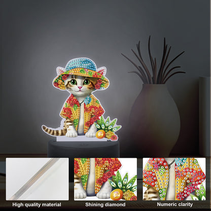 Cute Animal Diamond Painting LED Lamp Diamond Painting Night Light (Cat)