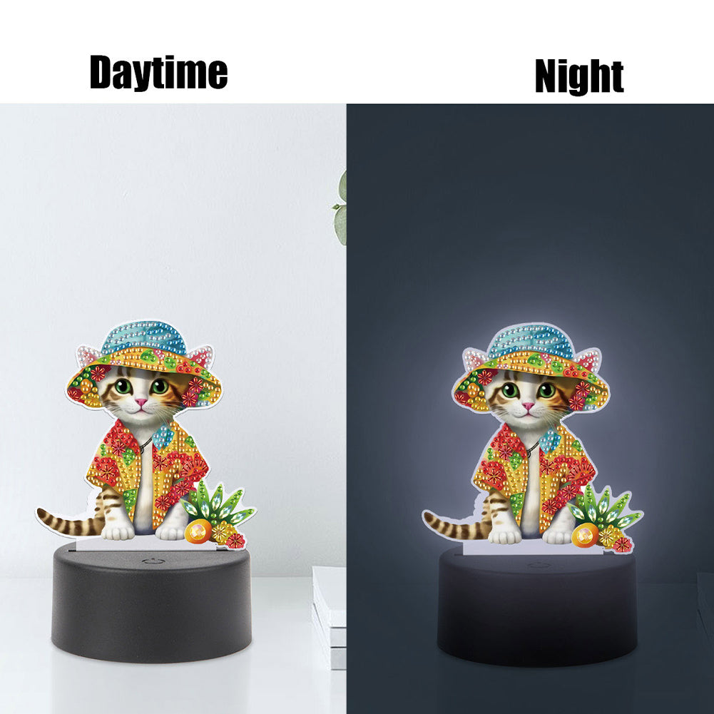 Cute Animal Diamond Painting LED Lamp Diamond Painting Night Light (Cat)