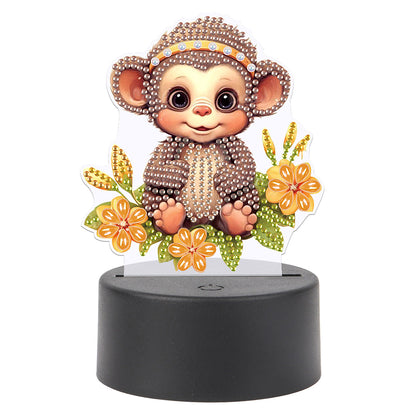 Cute Animal Diamond Painting LED Lamp Diamond Painting Night Light (Monkey)