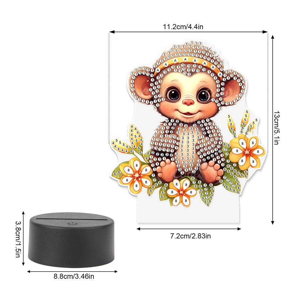 Cute Animal Diamond Painting LED Lamp Diamond Painting Night Light (Monkey)