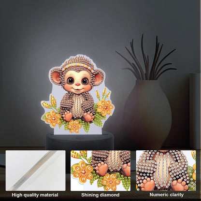 Cute Animal Diamond Painting LED Lamp Diamond Painting Night Light (Monkey)