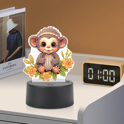 Cute Animal Diamond Painting LED Lamp Diamond Painting Night Light (Monkey)