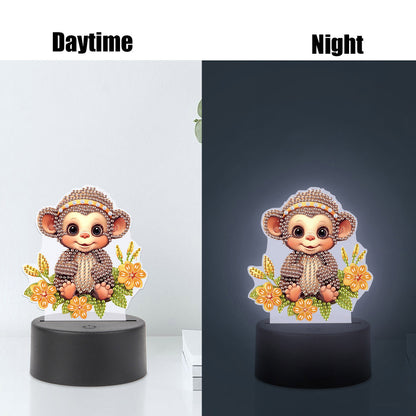 Cute Animal Diamond Painting LED Lamp Diamond Painting Night Light (Monkey)