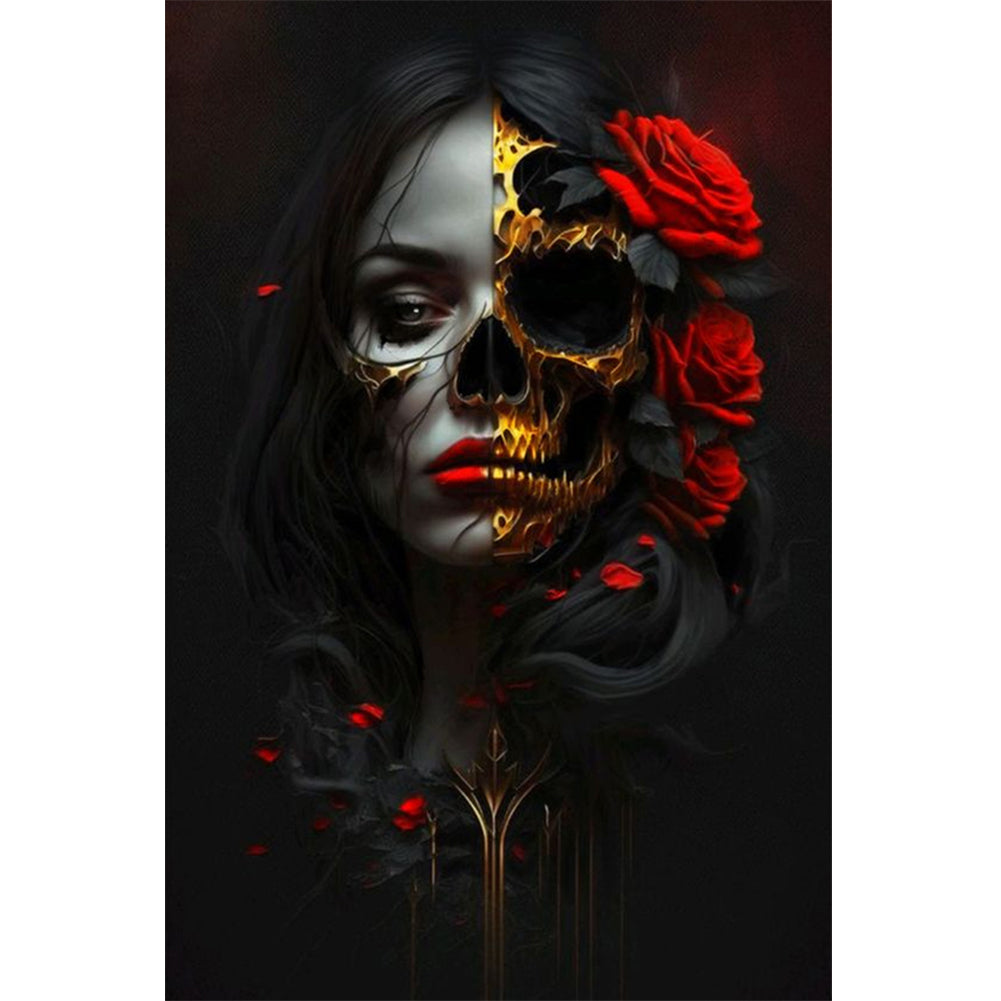 Halloween Skull Girl Rose Skull - Full Round Drill Diamond Painting 40*60CM