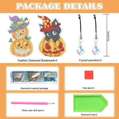 2Pcs Special Shape Pumpkin 5D DIY Diamond Painting Bookmark for Reading Day Gift