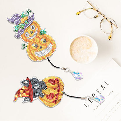 2Pcs Special Shape Pumpkin 5D DIY Diamond Painting Bookmark for Reading Day Gift