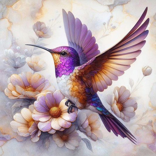 Purple Hummingbird - Full Round Drill Diamond Painting 30*30CM