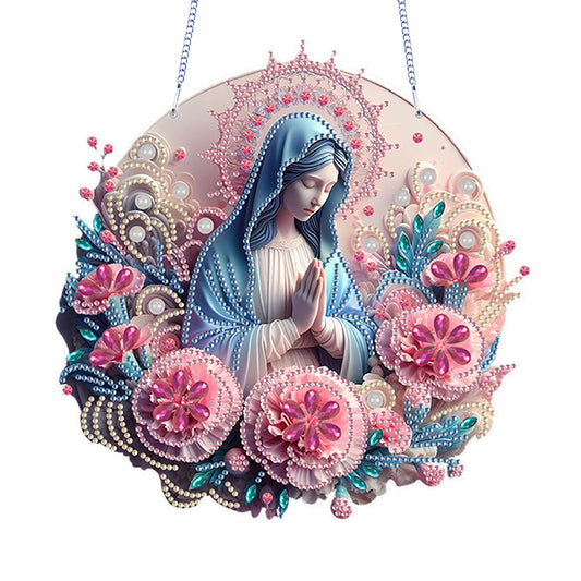 Acrylic Mother Mary 5D DIY Diamond Painting Dots Pendant for Garden Window Decor