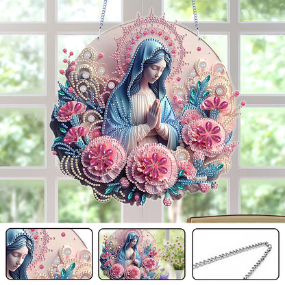 Acrylic Mother Mary 5D DIY Diamond Painting Dots Pendant for Garden Window Decor