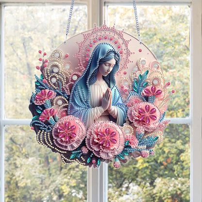 Acrylic Mother Mary 5D DIY Diamond Painting Dots Pendant for Garden Window Decor