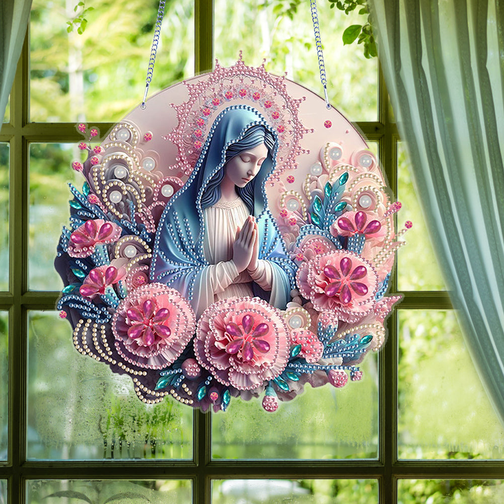 Acrylic Mother Mary 5D DIY Diamond Painting Dots Pendant for Garden Window Decor