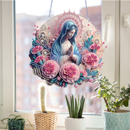 Acrylic Mother Mary 5D DIY Diamond Painting Dots Pendant for Garden Window Decor