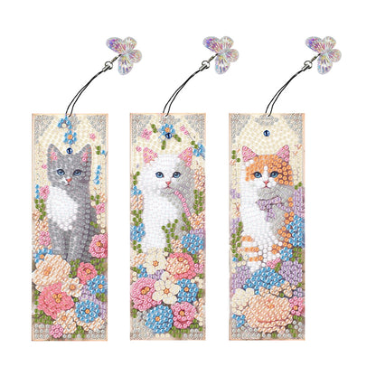 3Pcs Special Shape Cat Flower DIY Diamond Painting Bookmarks Kits for Bookworms