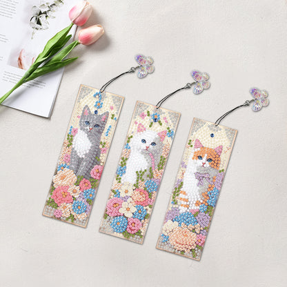 3Pcs Special Shape Cat Flower DIY Diamond Painting Bookmarks Kits for Bookworms