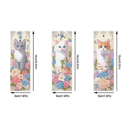 3Pcs Special Shape Cat Flower DIY Diamond Painting Bookmarks Kits for Bookworms