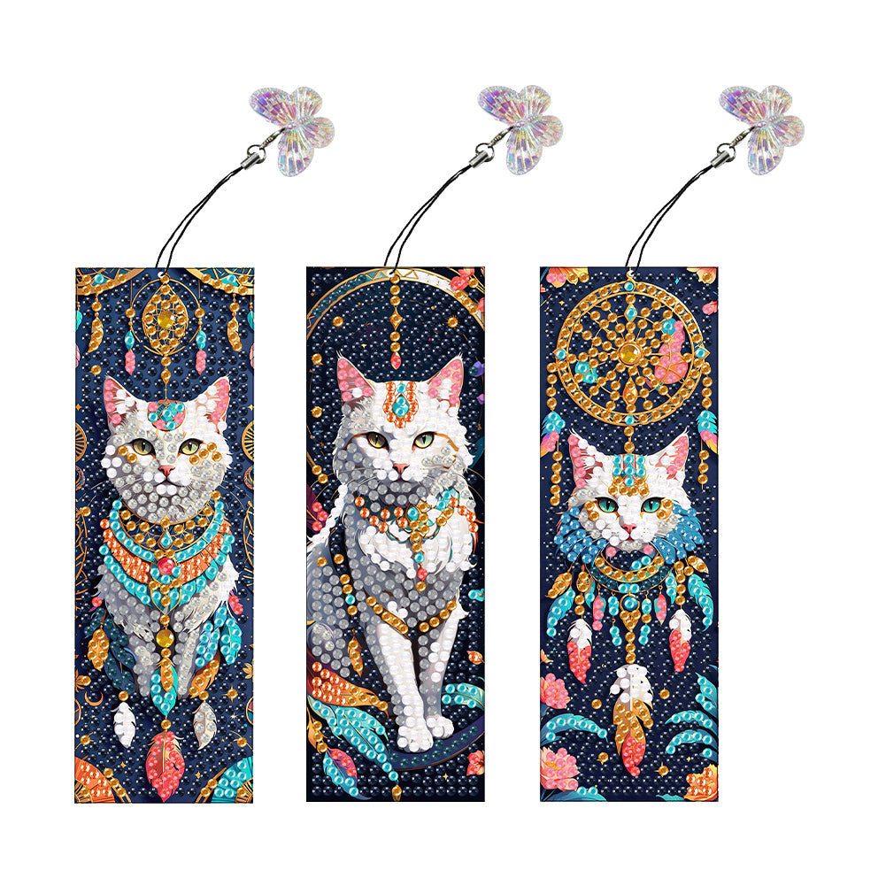 3Pcs Special Shape Dream Catcher Cat DIY Diamond Painting Bookmarks Kits