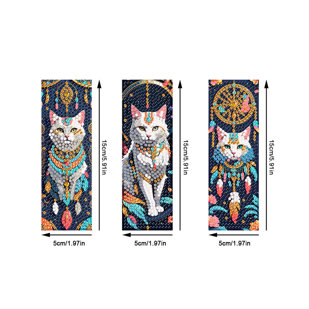 3Pcs Special Shape Dream Catcher Cat DIY Diamond Painting Bookmarks Kits