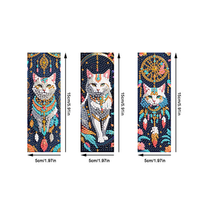 3Pcs Special Shape Dream Catcher Cat DIY Diamond Painting Bookmarks Kits