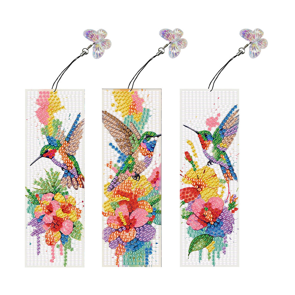 3Pcs Special Shape Hummingbird Flower DIY Diamond Painting Bookmarks Kits