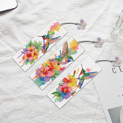 3Pcs Special Shape Hummingbird Flower DIY Diamond Painting Bookmarks Kits