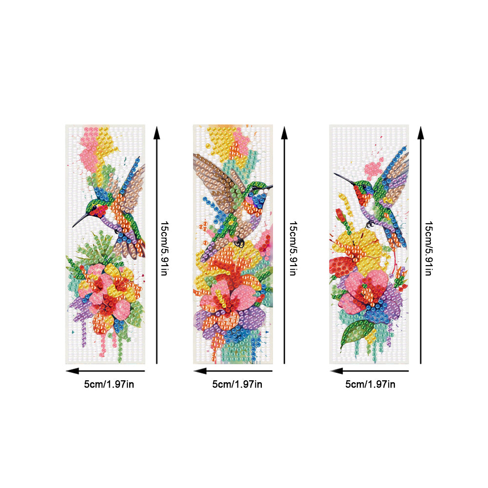 3Pcs Special Shape Hummingbird Flower DIY Diamond Painting Bookmarks Kits