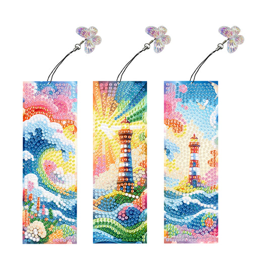 3Pcs Special Shape Lighthouse DIY Diamond Painting Bookmarks Kits for Bookworms