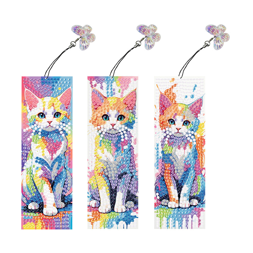 3Pcs Special Shape Cat DIY Diamond Painting Bookmarks Kits for Bookworms