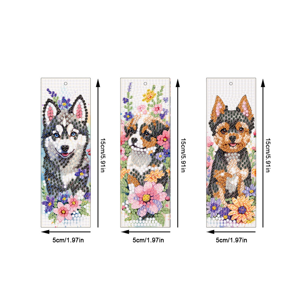 3Pcs Special Shape Dog Flower DIY Diamond Painting Bookmarks Kits for Bookworms