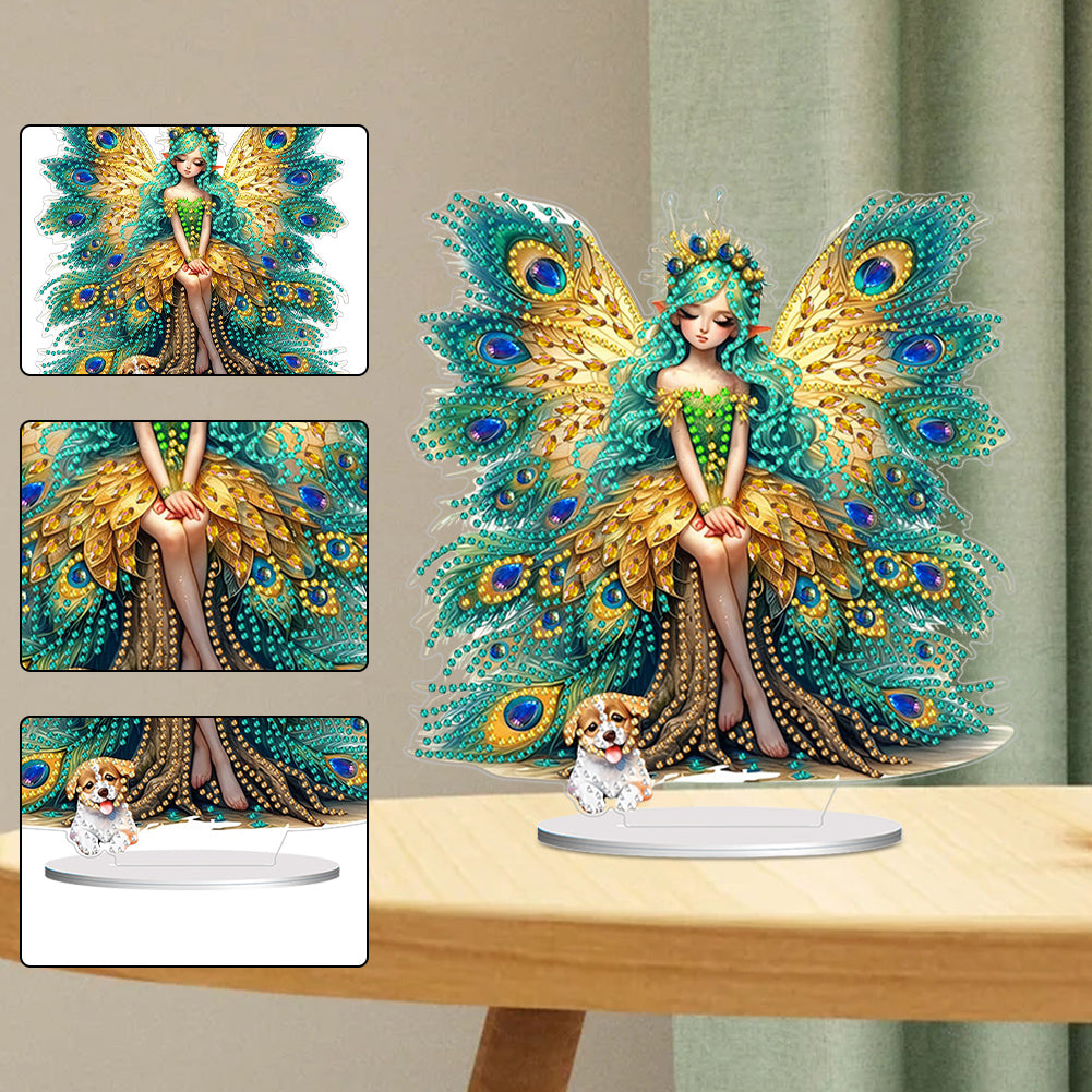 Acrylic Peacock Fairy Girl 5D DIY Diamond Art Tabletop Decorations Bedroom Decor