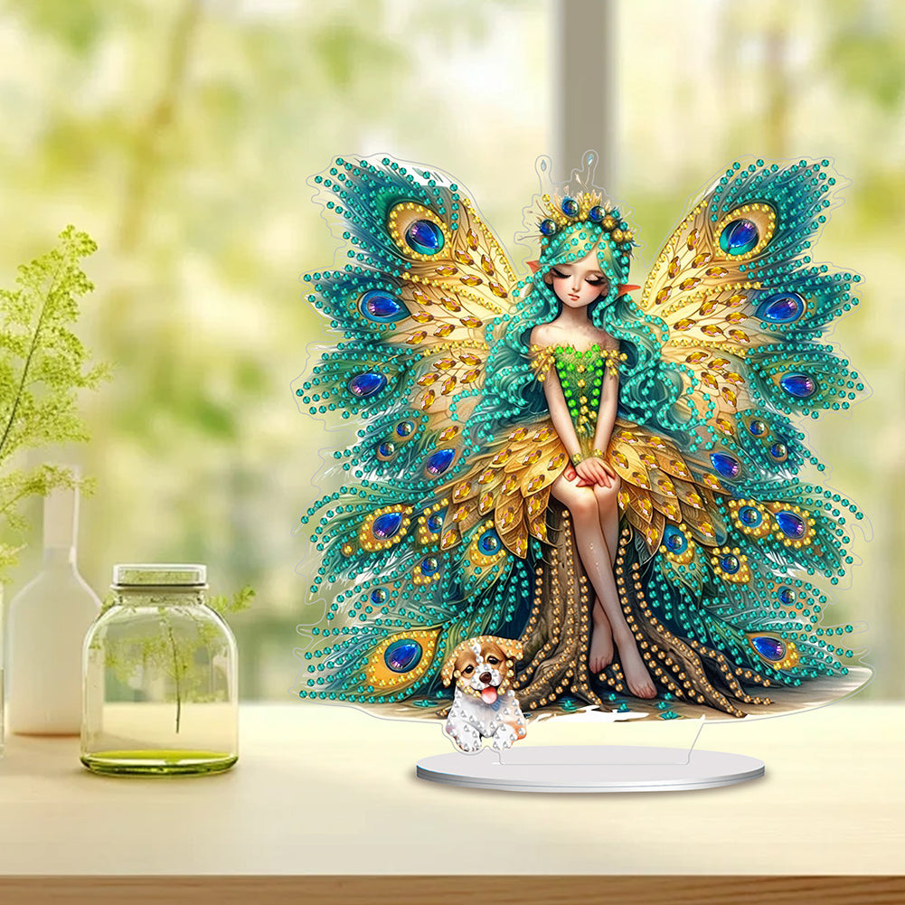 Acrylic Peacock Fairy Girl 5D DIY Diamond Art Tabletop Decorations Bedroom Decor