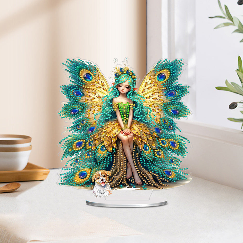 Acrylic Peacock Fairy Girl 5D DIY Diamond Art Tabletop Decorations Bedroom Decor