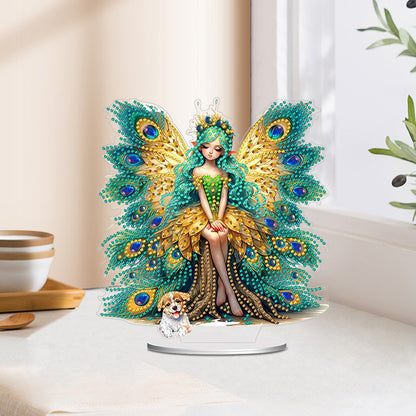 Acrylic Peacock Fairy Girl 5D DIY Diamond Art Tabletop Decorations Bedroom Decor