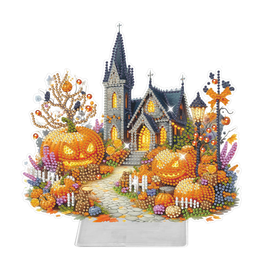 Acrylic Special Shaped Halloween Pumpkin Church 5D DIY Diamond Art Table Decor