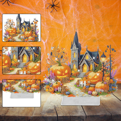 Acrylic Special Shaped Halloween Pumpkin Church 5D DIY Diamond Art Table Decor