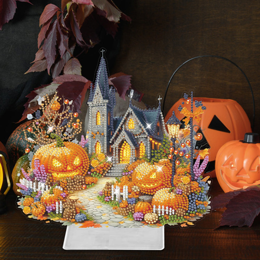 Acrylic Special Shaped Halloween Pumpkin Church 5D DIY Diamond Art Table Decor