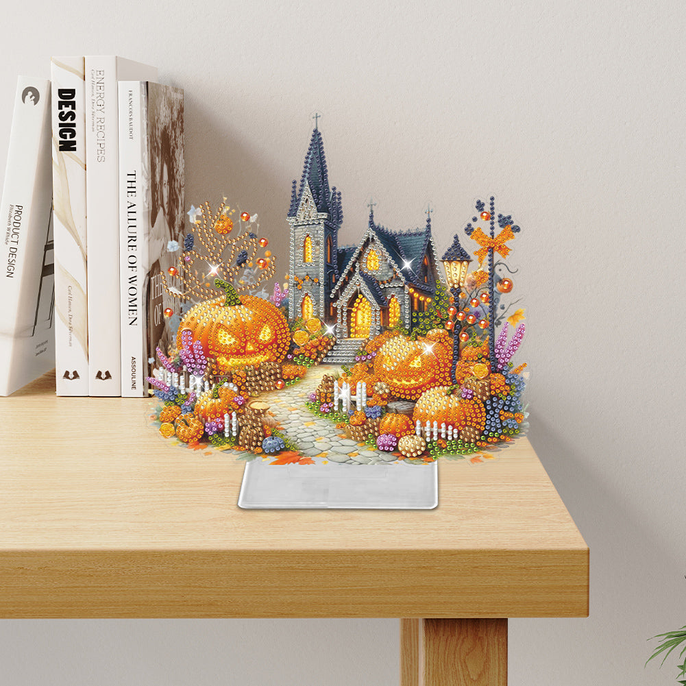 Acrylic Special Shaped Halloween Pumpkin Church 5D DIY Diamond Art Table Decor