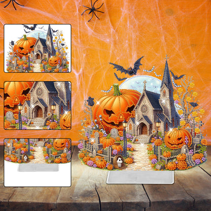 Acrylic Special Shaped Halloween Pumpkin Church 5D DIY Diamond Art Table Decor